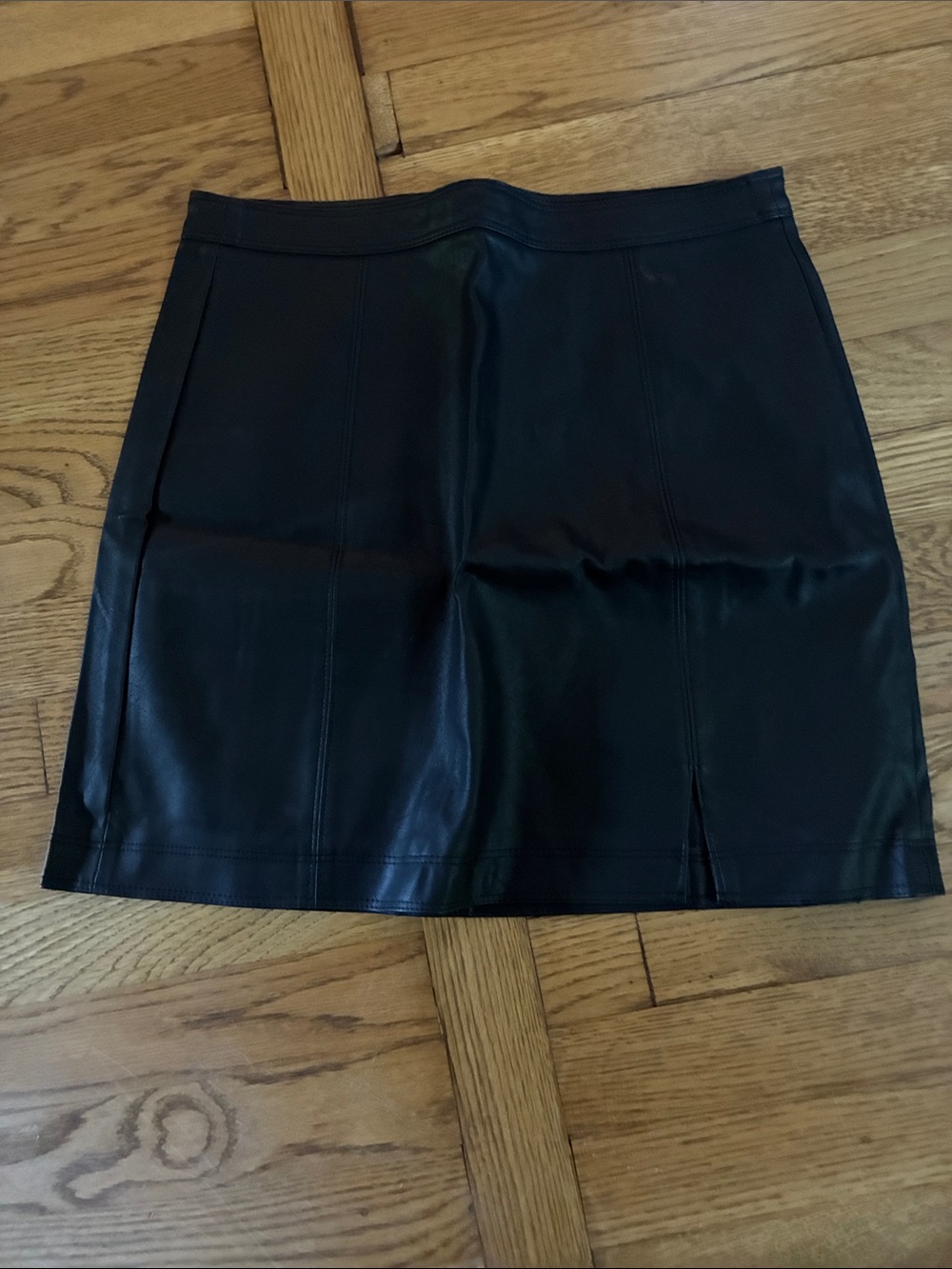 Shinestar Black Faux Leather Mini Skirt with Front Slit